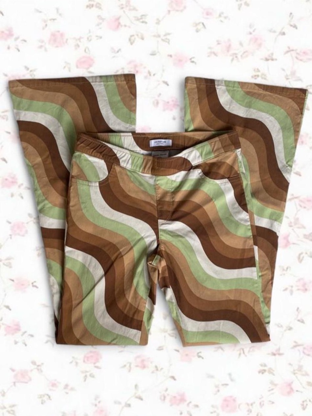 Social Tourist Retro Wave Flare Pants in Brown & Green - Sz. S